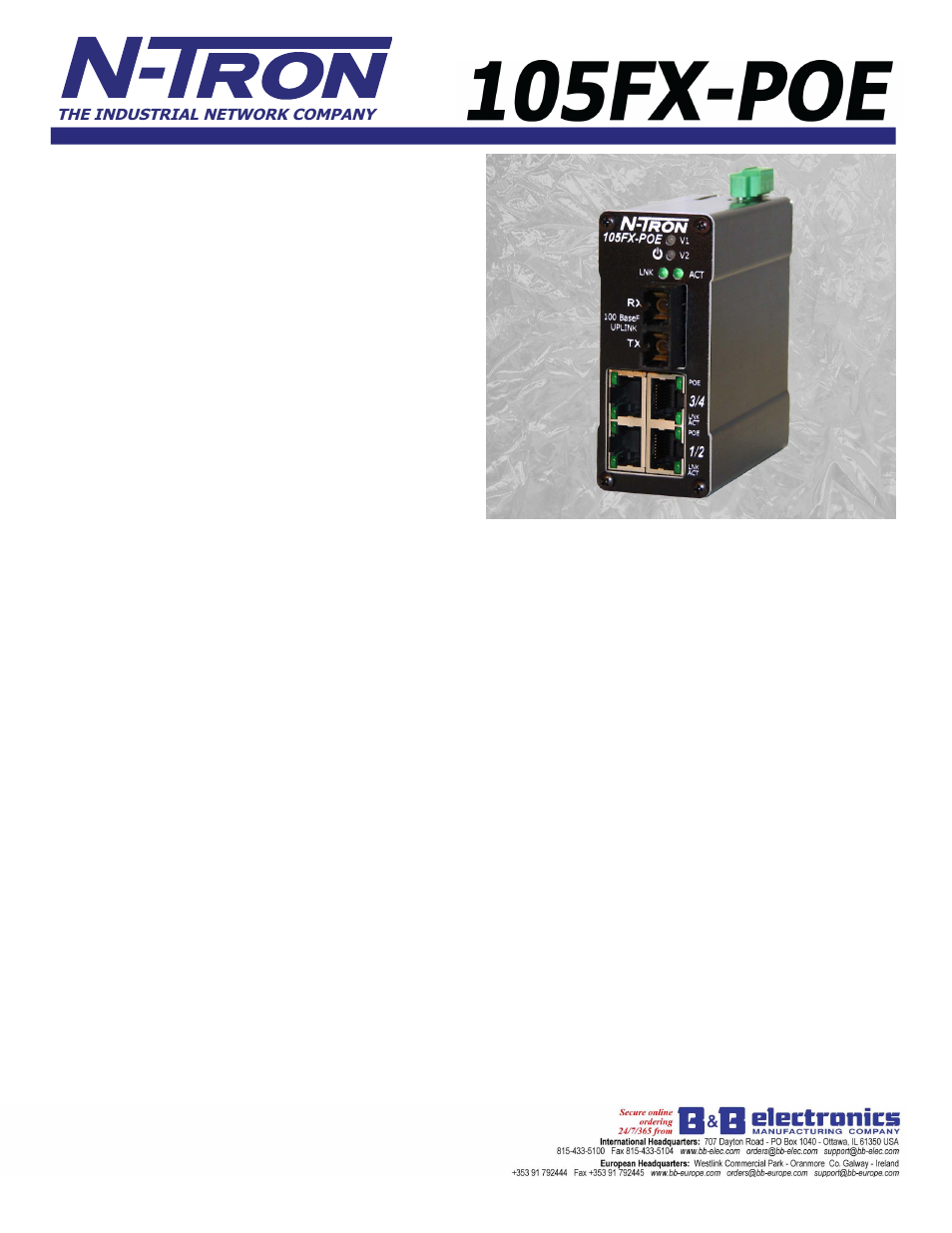B&B Electronics 105FXE-SC(ST)-15-POE - Datasheet User Manual | 3 pages