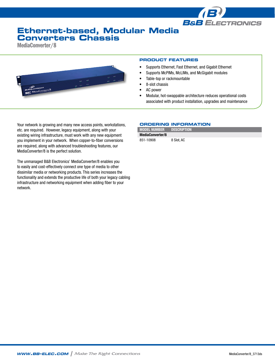 B&B Electronics 851-10908 - Datasheet User Manual | 2 pages