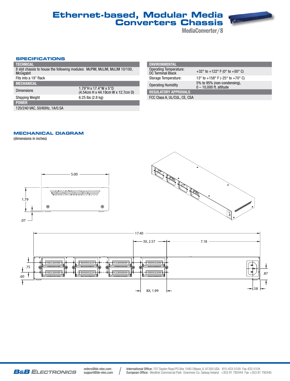 Ethernet-based, modular media converters chassis, Mediaconverter/8 | B&B Electronics 851-10908 - Datasheet User Manual | Page 2 / 2