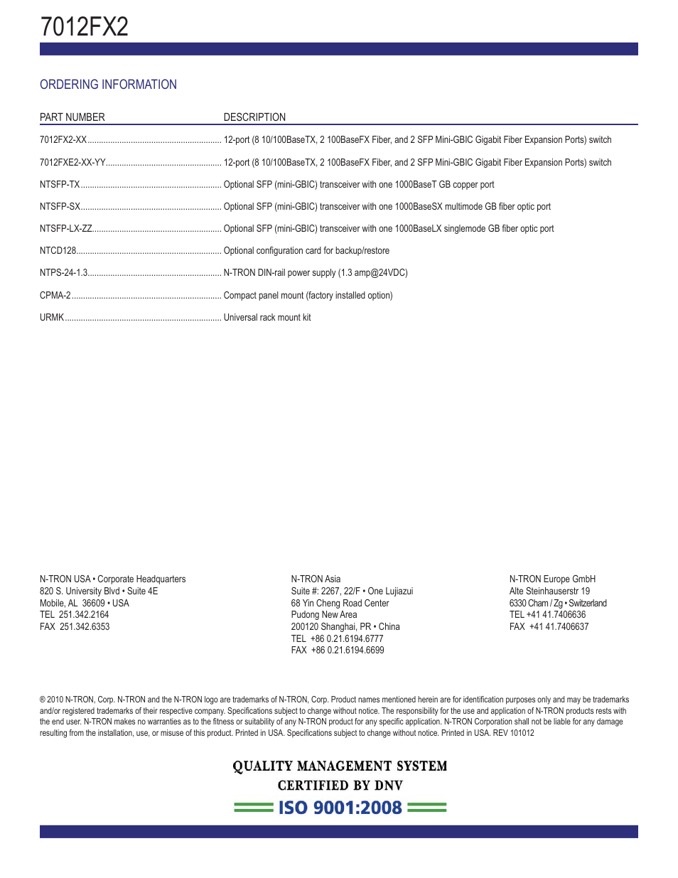 Ordering information | B&B Electronics 7012FX2-SC - Datasheet User Manual | Page 4 / 4