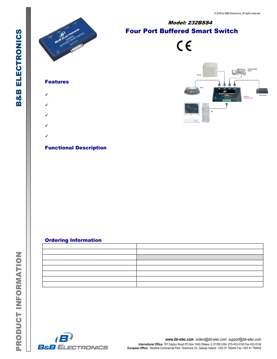 B&B Electronics 232BSS4 - Datasheet User Manual | 2 pages