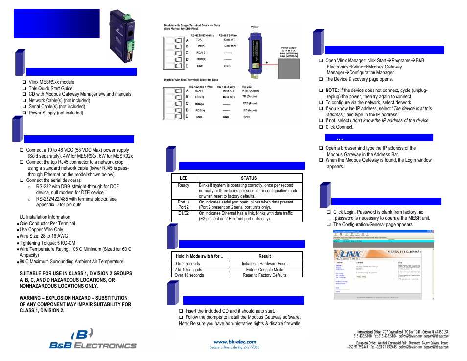 B&B Electronics MESR900 Series - Fiber Models - Quick Start Guide User Manual | 2 pages