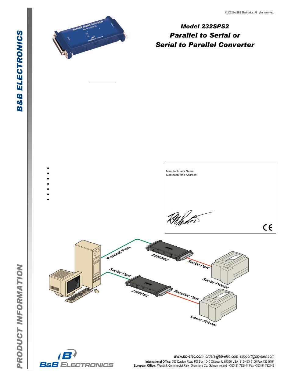 B&B Electronics 232SPS2 - Datasheet User Manual | 1 page