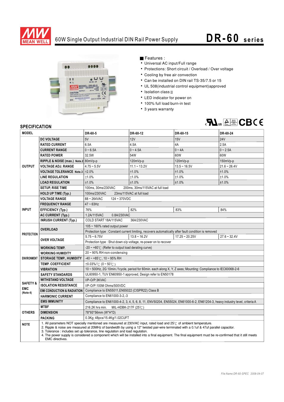 B&B Electronics DR-60 Series - Datasheet User Manual | 2 pages