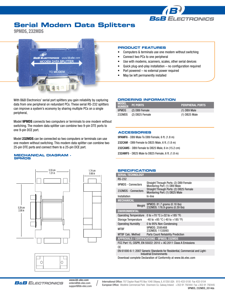 B&B Electronics 9PMDS - Datasheet User Manual | 1 page
