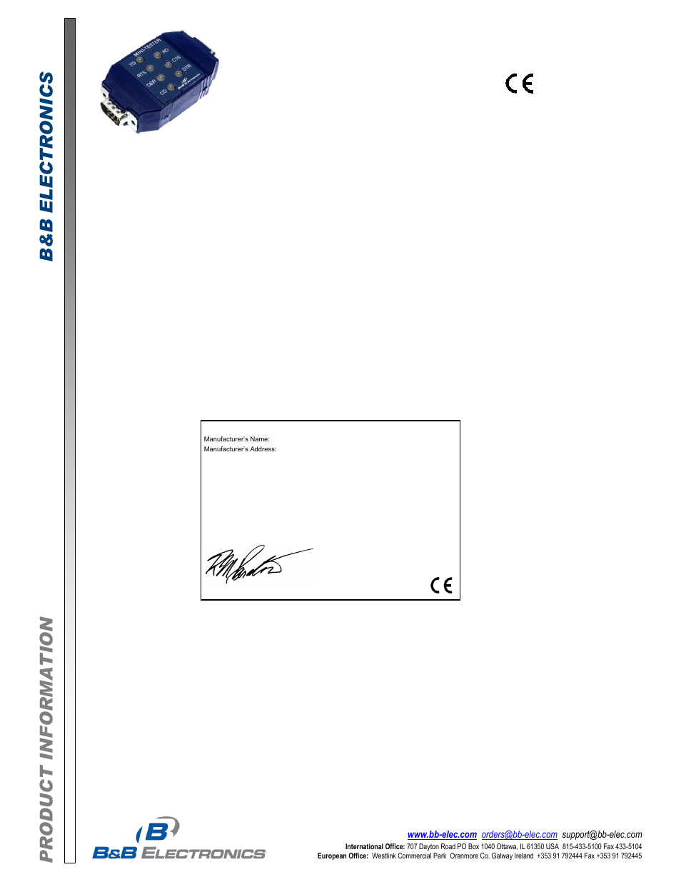 B&B Electronics 9PMTT - Datasheet User Manual | 1 page