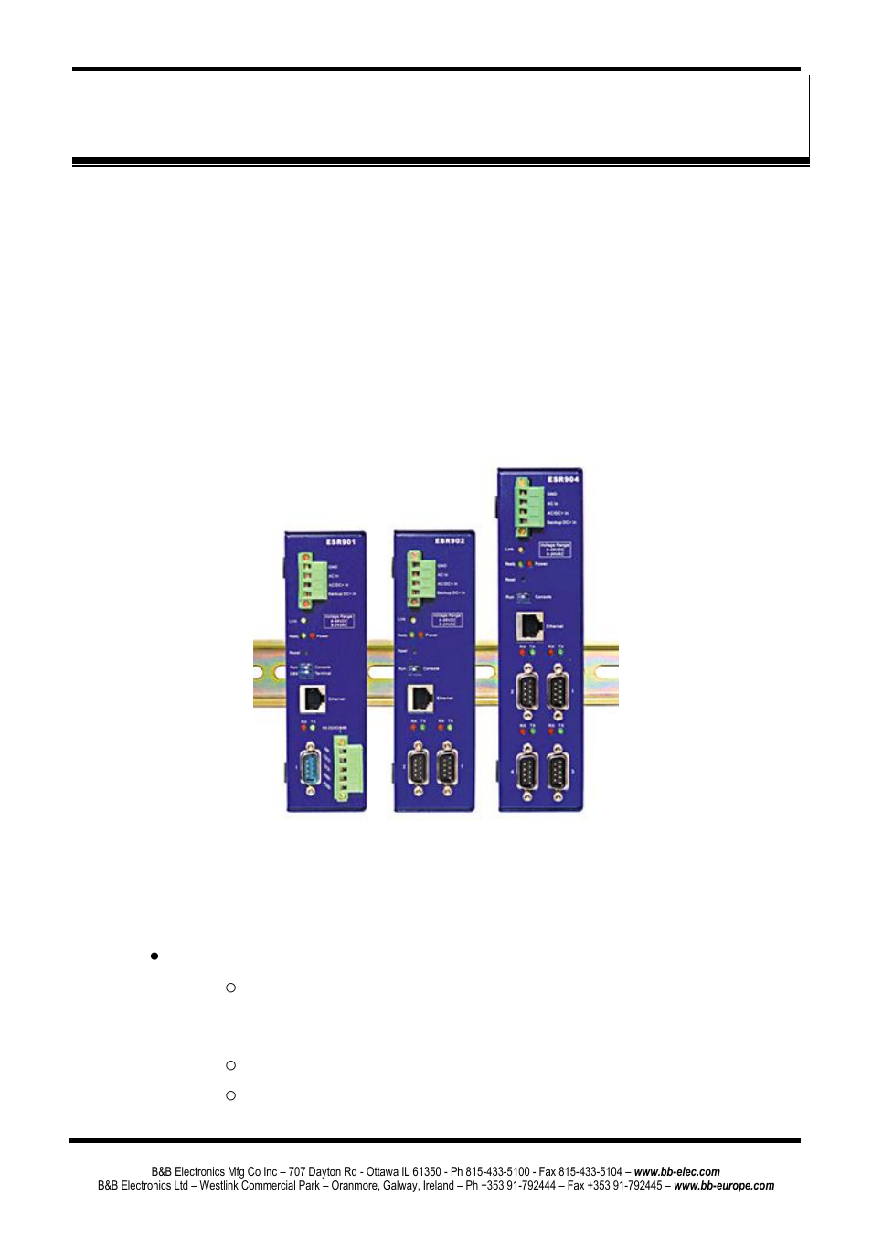 Chapter 1: introduction, Eatures | B&B Electronics ESR904 - Manual User Manual | Page 11 / 89