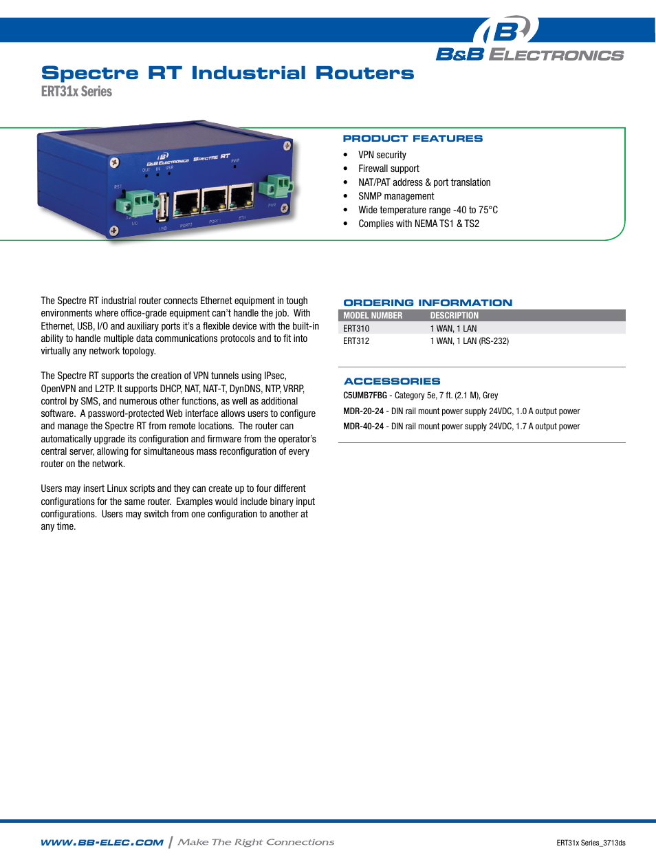 B&B Electronics ERT312 SPECTRE RT - Datasheet User Manual | 2 pages