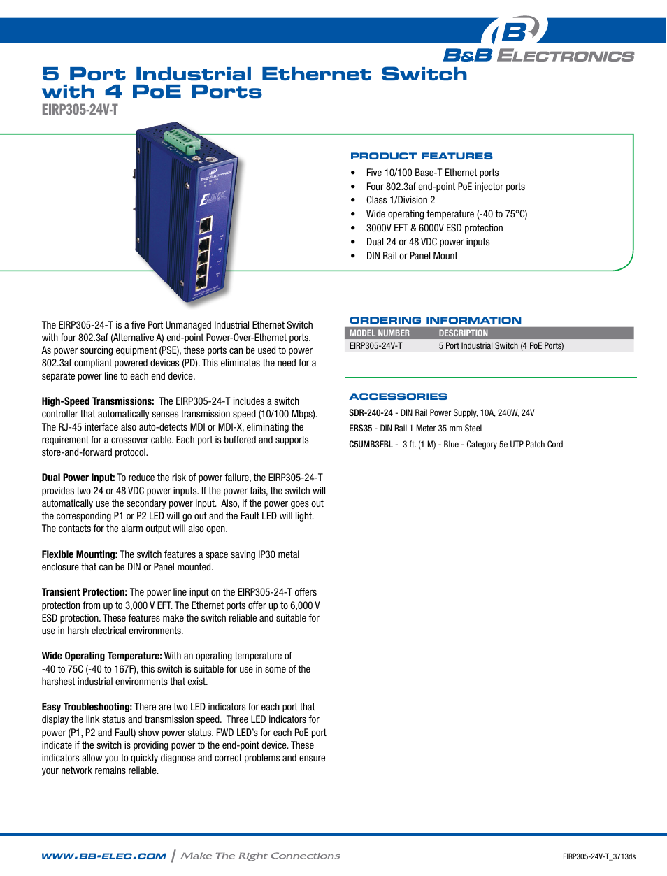 B&B Electronics EIRP305-24V-T - Datasheet User Manual | 2 pages