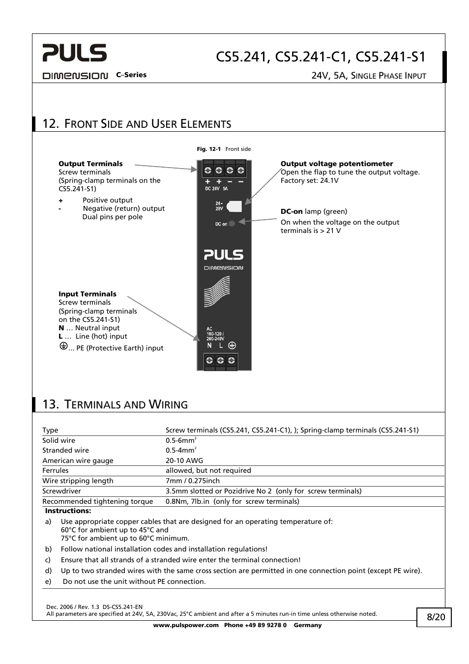 Ront, Ide and, Lements | Erminals and, Iring | B&B Electronics NTPS-24-5 - Datasheet User Manual | Page 8 / 20