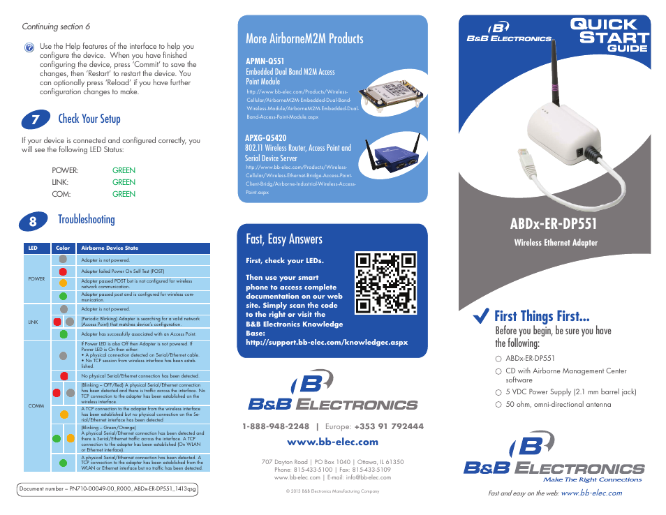 B&B Electronics ABDN-ER-DP551 - Quick Start Guide User Manual | 2 pages