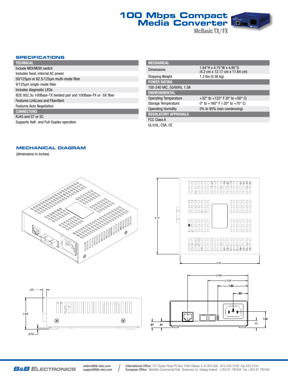 100 mbps compact media converter, Mcbasic tx/fx | B&B Electronics 855-10927--57 - Datasheet User Manual | Page 2 / 2