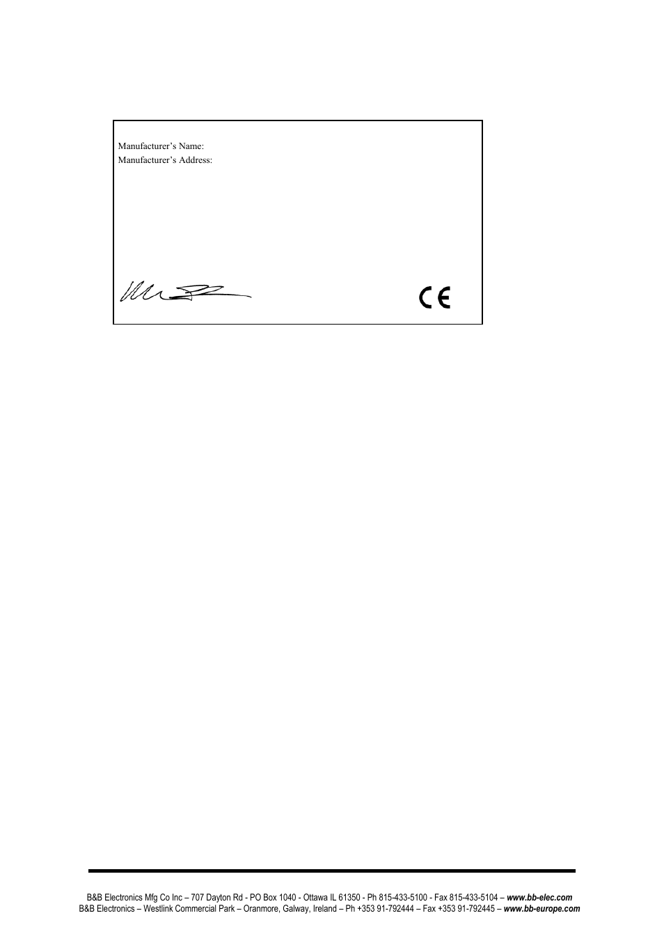 Appendix d: declaration of conformity | B&B Electronics 232BSS4 - Manual User Manual | Page 45 / 45