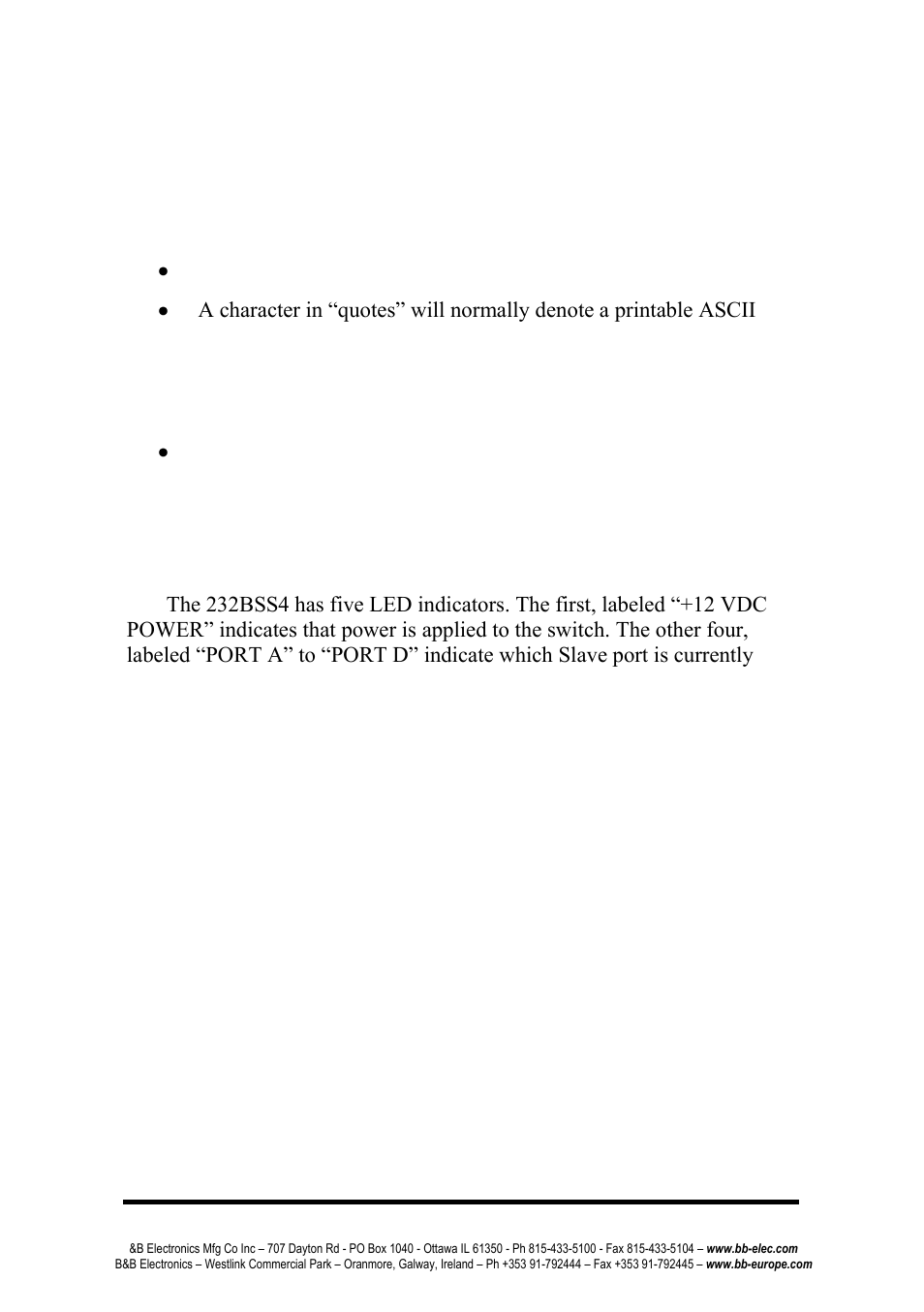 Chapter 2: operation, Ymbols and, Onventions | Ndicators, Symbols and conventions, Led indicators | B&B Electronics 232BSS4 - Manual User Manual | Page 9 / 45