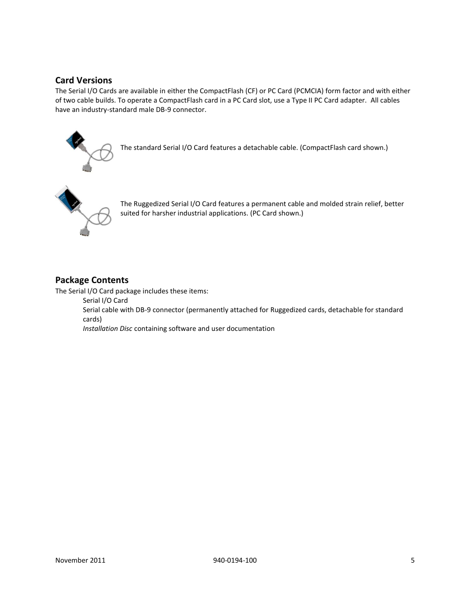 Card versions, Package contents | B&B Electronics SL2736-698 - Manual User Manual | Page 5 / 29