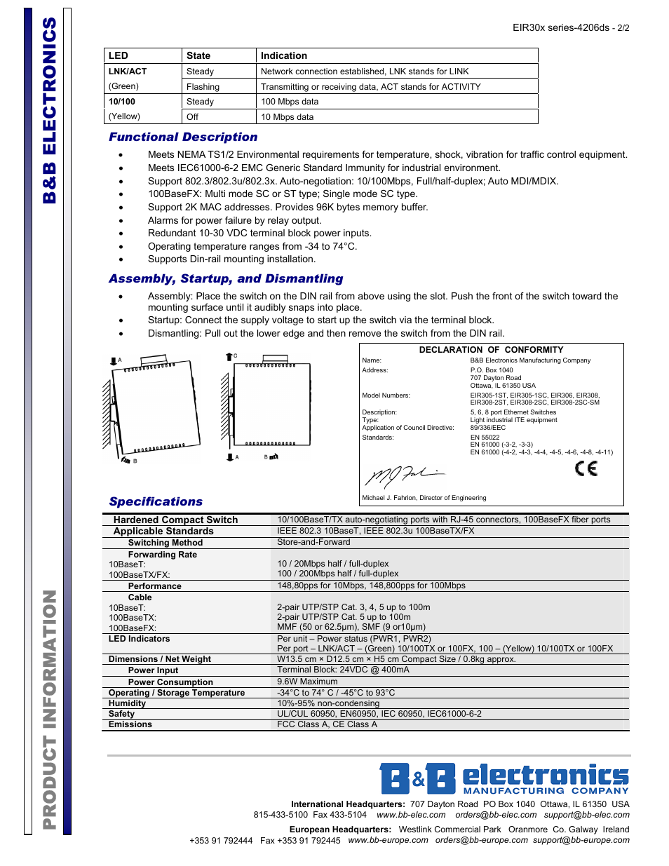 Product information b&b electronics, Functional description, Assembly, startup, and dismantling | Specifications | B&B Electronics EIR30x series - Datasheet User Manual | Page 2 / 2