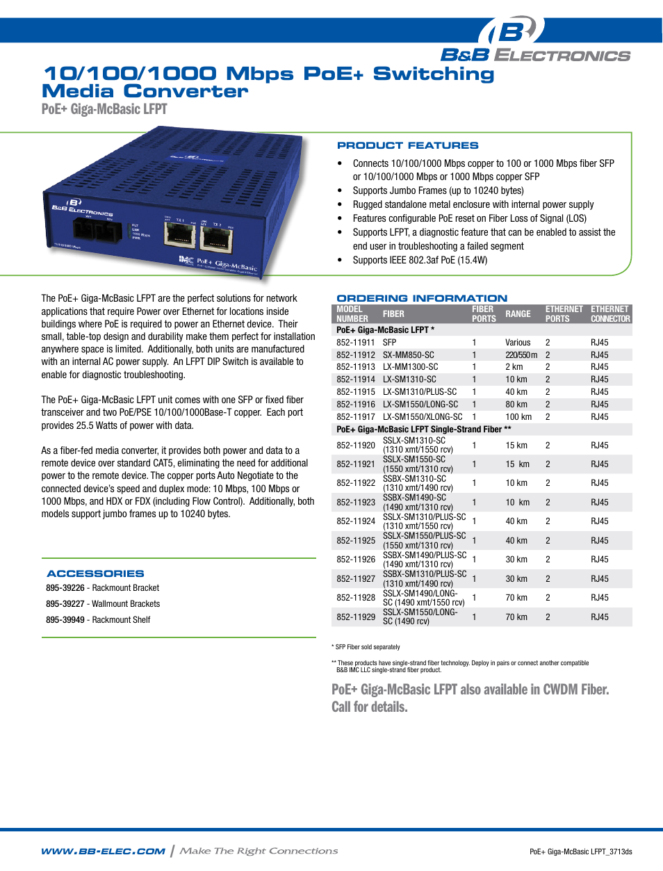 B&B Electronics 852-11921--29 - Datasheet User Manual | 2 pages