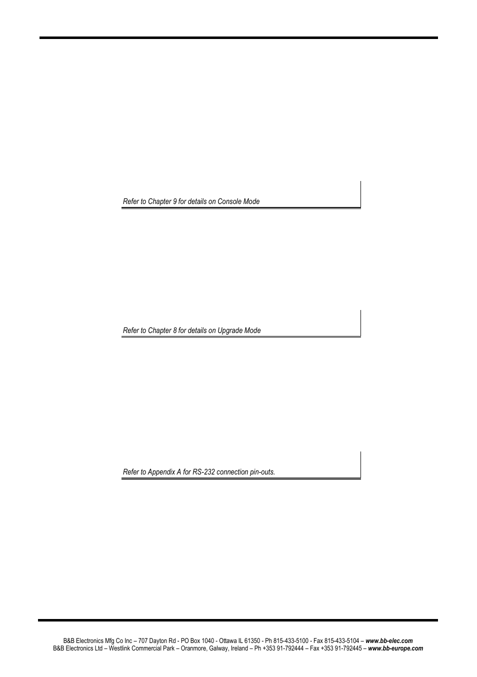Console mode, Upgrade mode, Rs-232 mode | Rs-422 mode | B&B Electronics ESP904 - Manual User Manual | Page 20 / 90