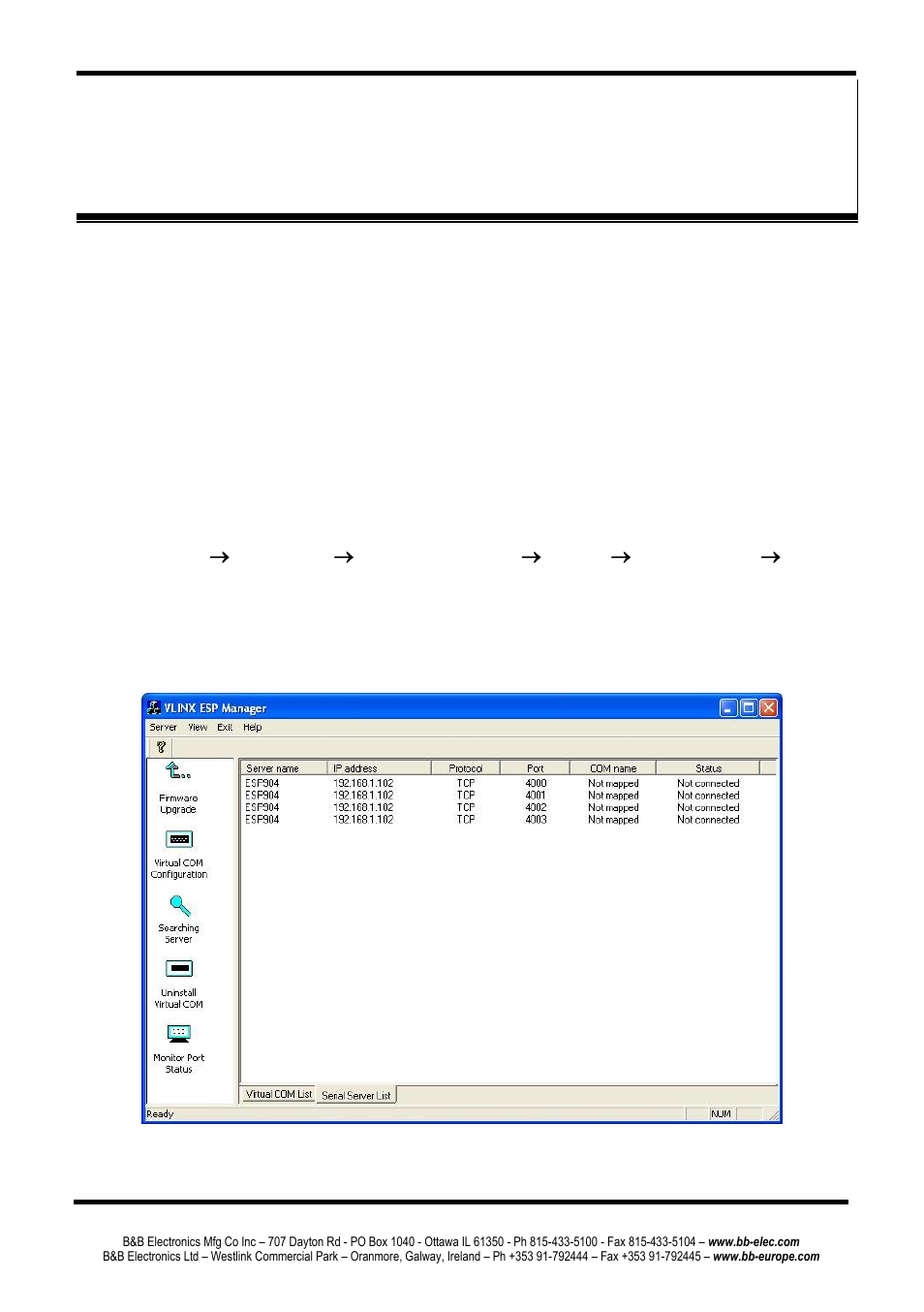 Chapter 7: removing virtual com ports, Emoving the, Irtual | Port with, Anager | B&B Electronics ESP904 - Manual User Manual | Page 55 / 90