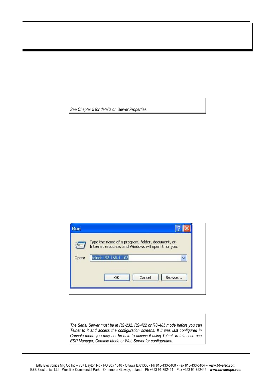 Chapter 11: using telnet, Onfiguration, Sing | Elnet | B&B Electronics ESP904 - Manual User Manual | Page 69 / 90