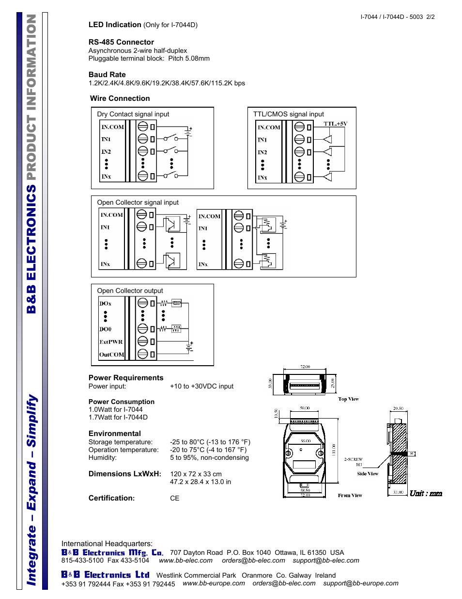 B&B Electronics I-7044D - Datasheet User Manual | Page 2 / 2