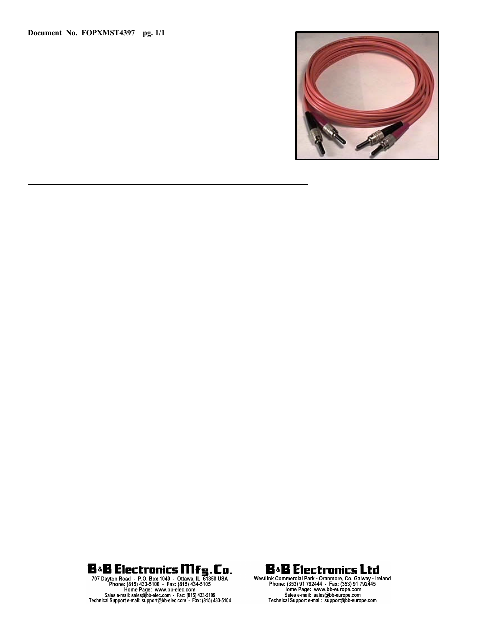 B&B Electronics FOP5MST - Datasheet User Manual | 1 page