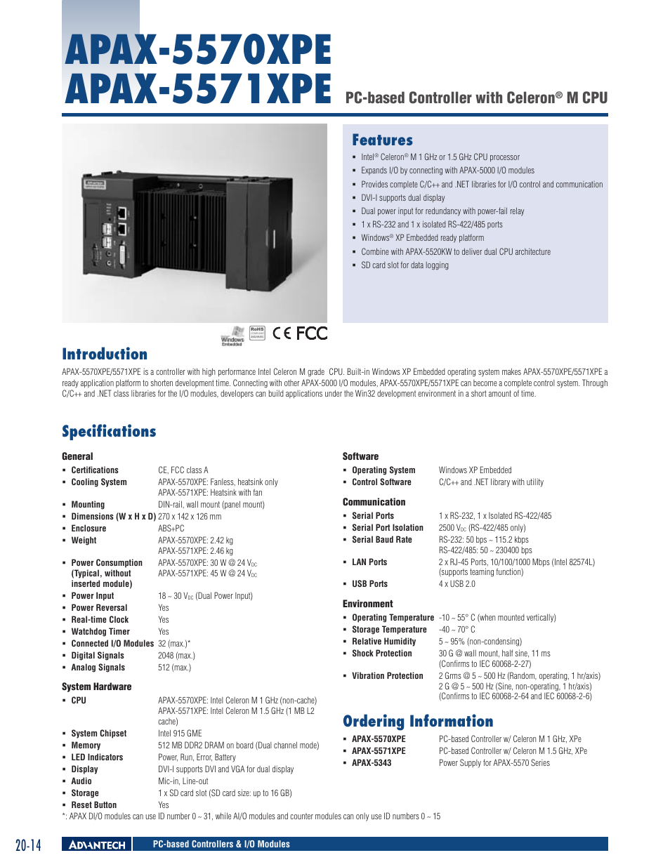 Advantech APAX-5570XPE User Manual | 2 pages