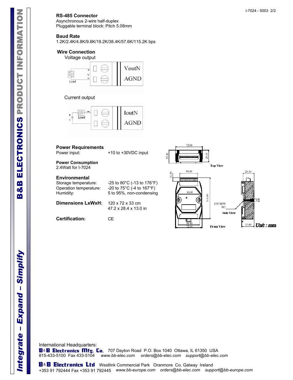 B&B Electronics I-7024 - Datasheet User Manual | Page 2 / 2