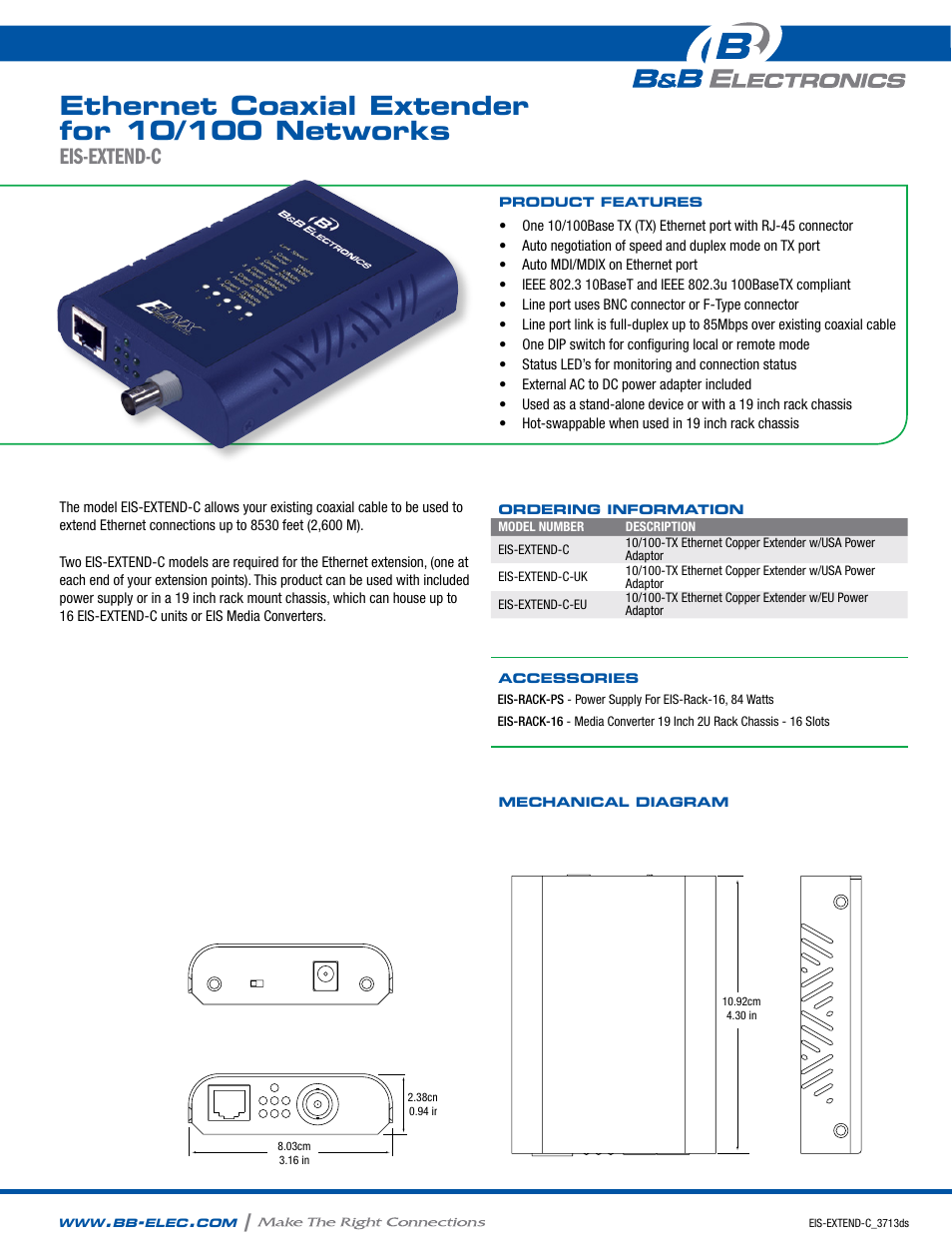 B&B Electronics EIS-EXTEND-C - Datasheet User Manual | 2 pages