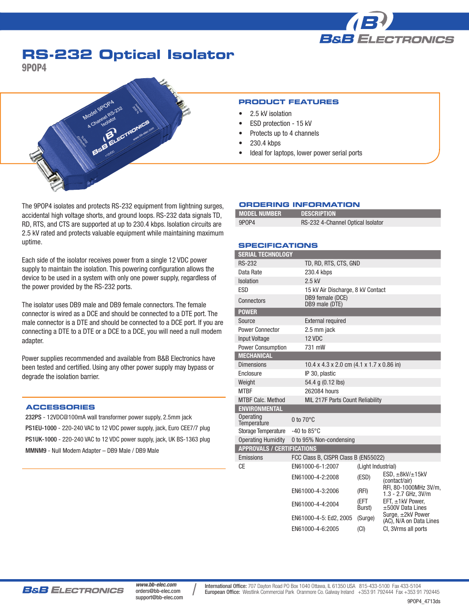 B&B Electronics 9POP4 - Datasheet User Manual | 1 page