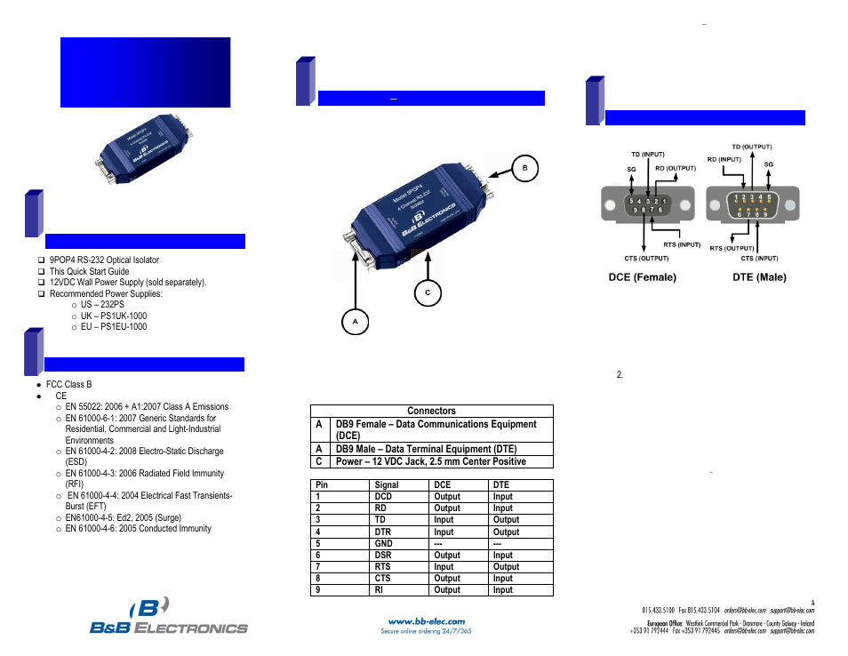 B&B Electronics 9POP4 - Quick Start Guide User Manual | 2 pages