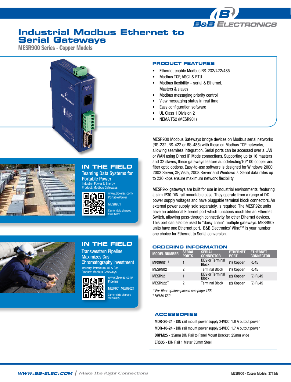 B&B Electronics MESR900 Series - Copper Models  - Datasheet User Manual | 2 pages