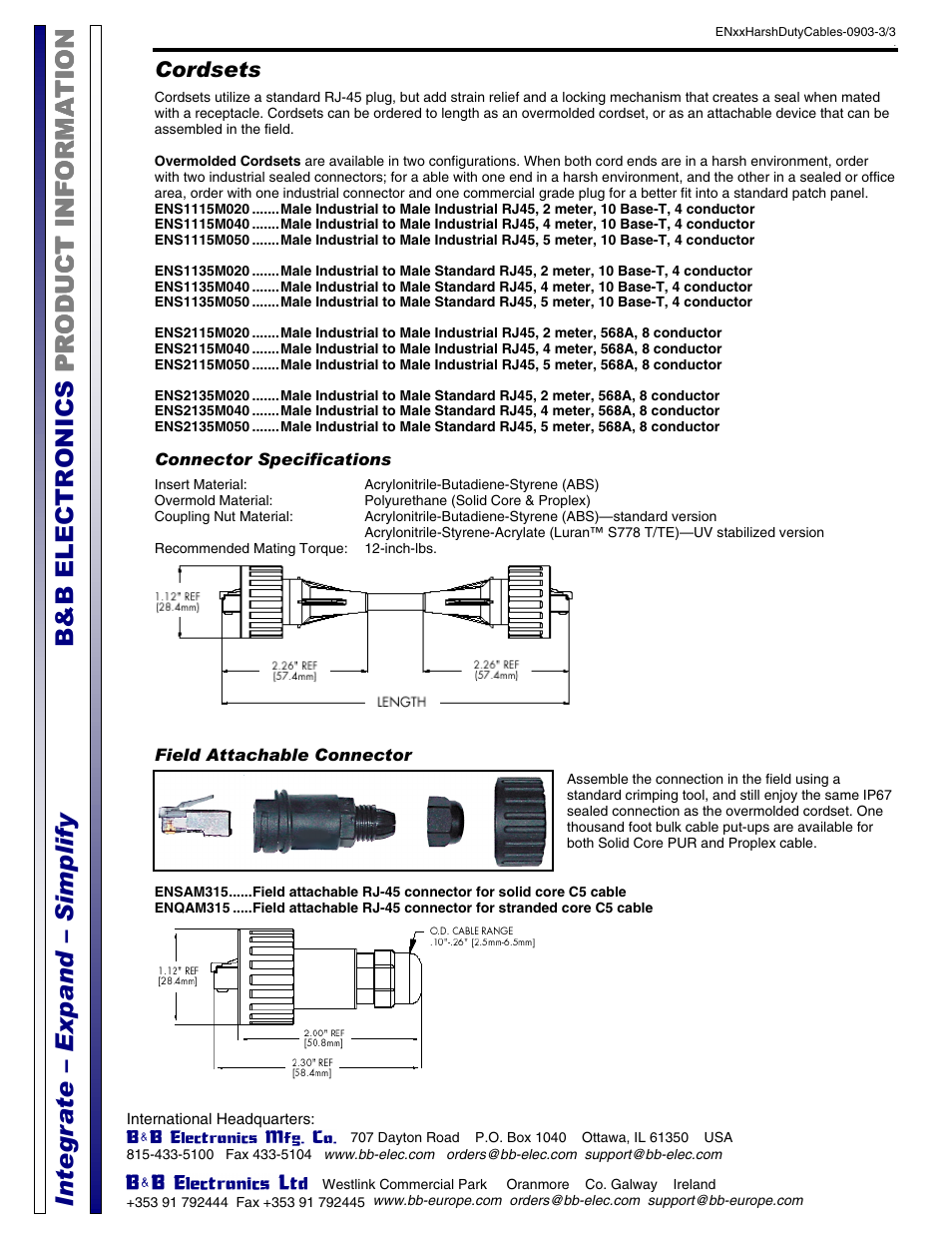 Cordsets | B&B Electronics ENSAM315 - Datasheet User Manual | Page 3 / 3