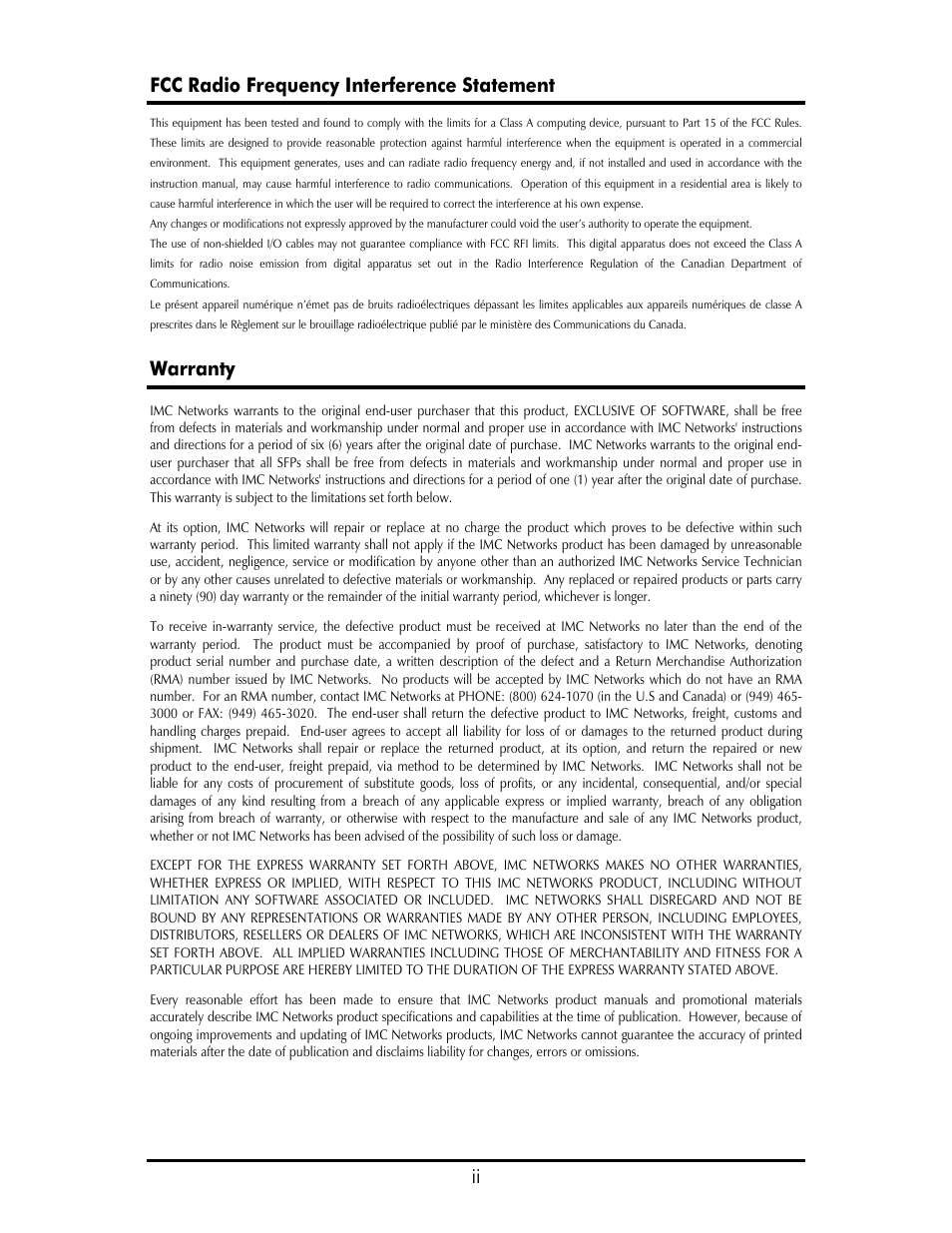 Ii fcc radio frequency interference statement, Warranty | B&B Electronics 857-11911--29 - Manual User Manual | Page 2 / 28