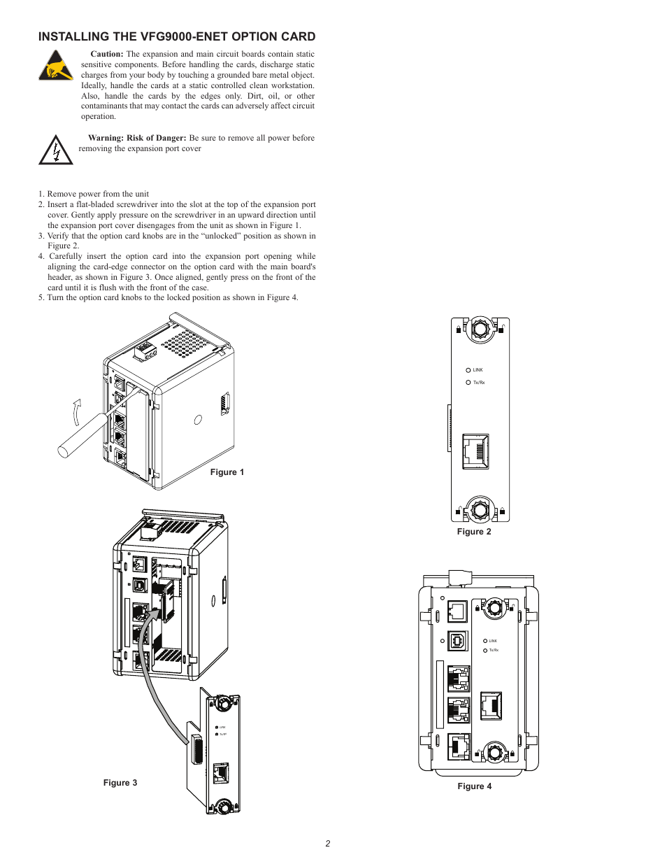Installing the vfg9000-enet option card | B&B Electronics VFG9000-ENET - Quick Start Guide User Manual | Page 2 / 4