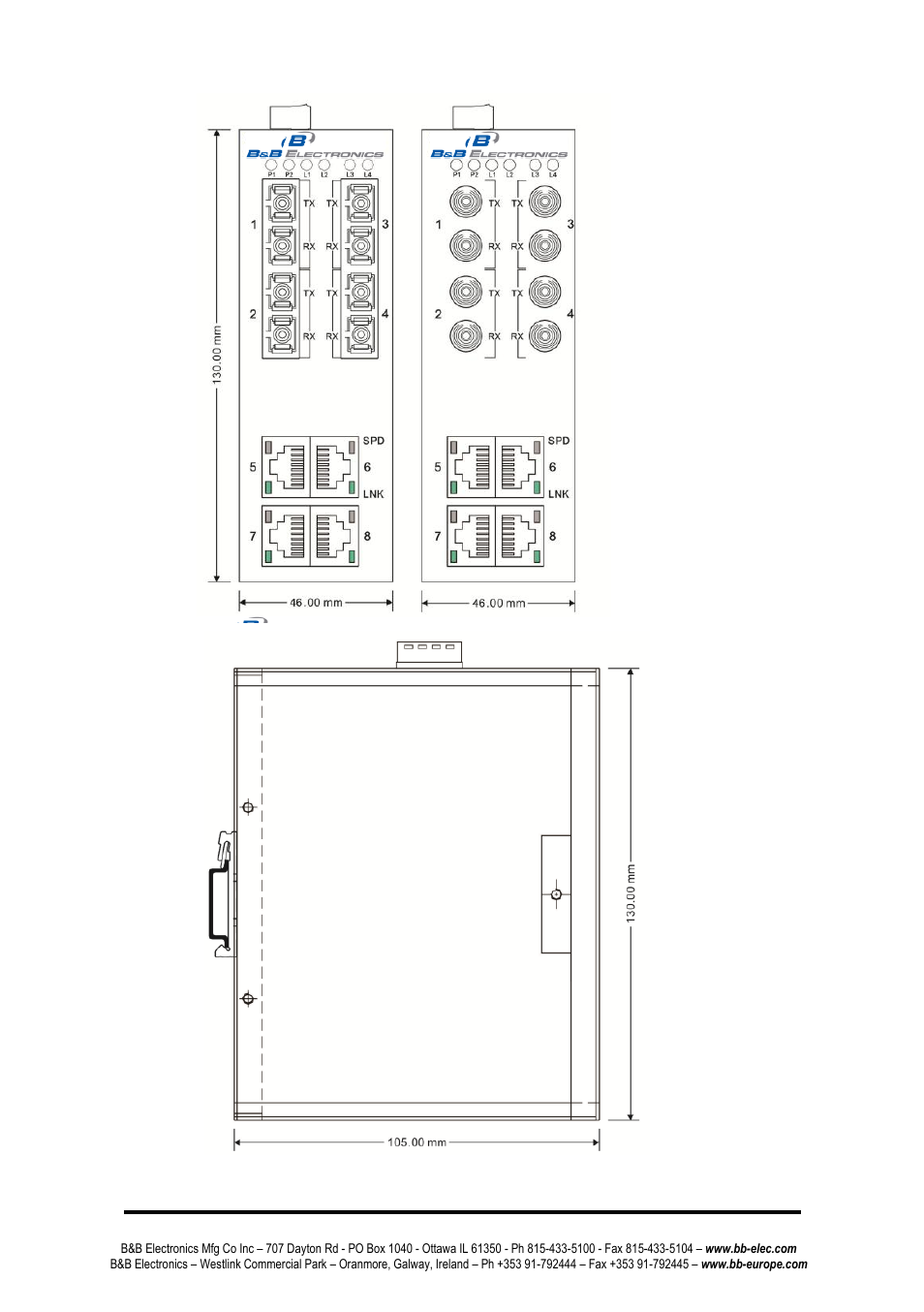 Dimensional drawing esw208-4xx series | B&B Electronics ESW208 Series - Quick Start Guide User Manual | Page 10 / 20