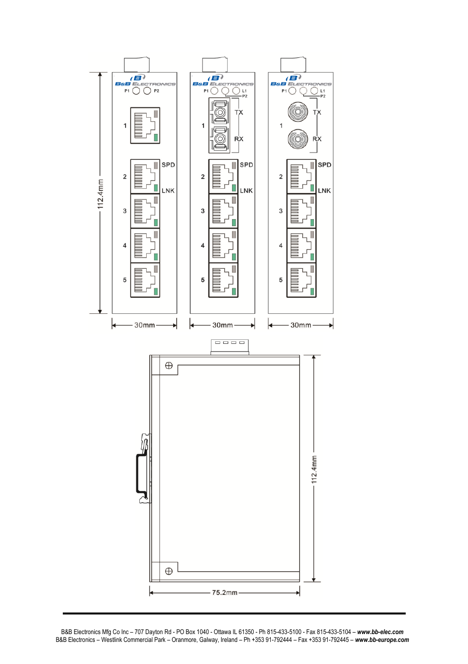 Dimensional drawing esw205 series | B&B Electronics ESW208 Series - Quick Start Guide User Manual | Page 8 / 20