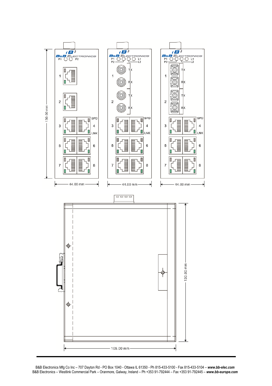 Dimensional drawing esw208-2xx series | B&B Electronics ESW208 Series - Quick Start Guide User Manual | Page 9 / 20