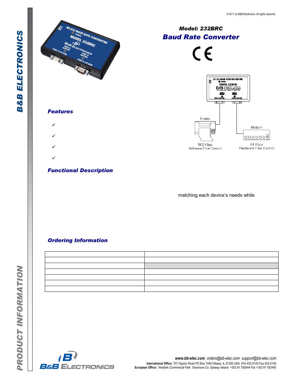 B&B Electronics 232BRC - Datasheet User Manual | 2 pages
