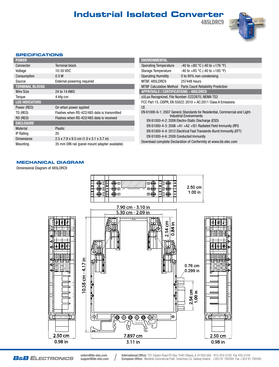 Industrial isolated converter, 485ldrc9 | B&B Electronics 485LDRC9 - Datasheet User Manual | Page 2 / 2