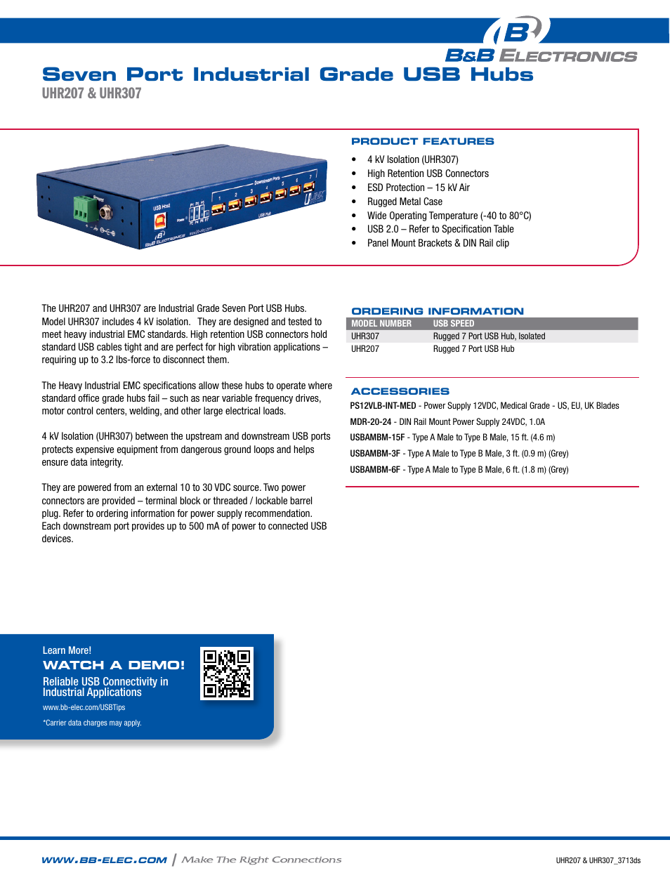 B&B Electronics UHR307 - Datasheet User Manual | 2 pages