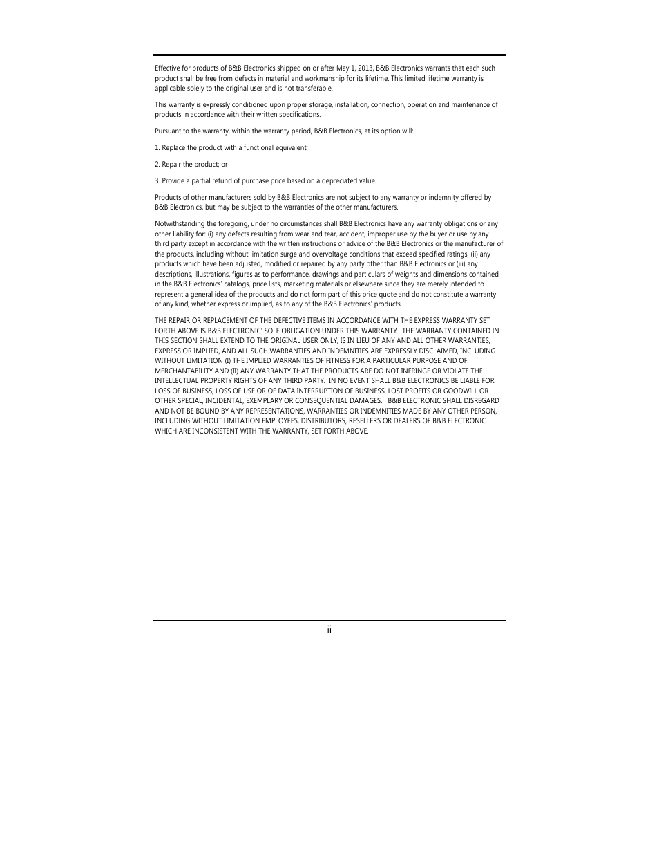 Ii limited lifetime warranty | B&B Electronics 849-10100 - Manual User Manual | Page 2 / 10