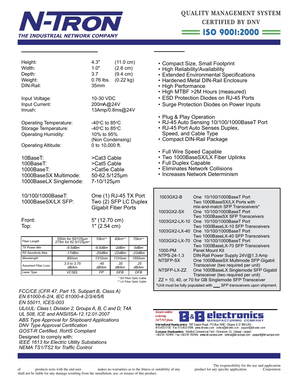 Benefits, Contact information | B&B Electronics 1003GX2-SX - Datasheet User Manual | Page 2 / 3
