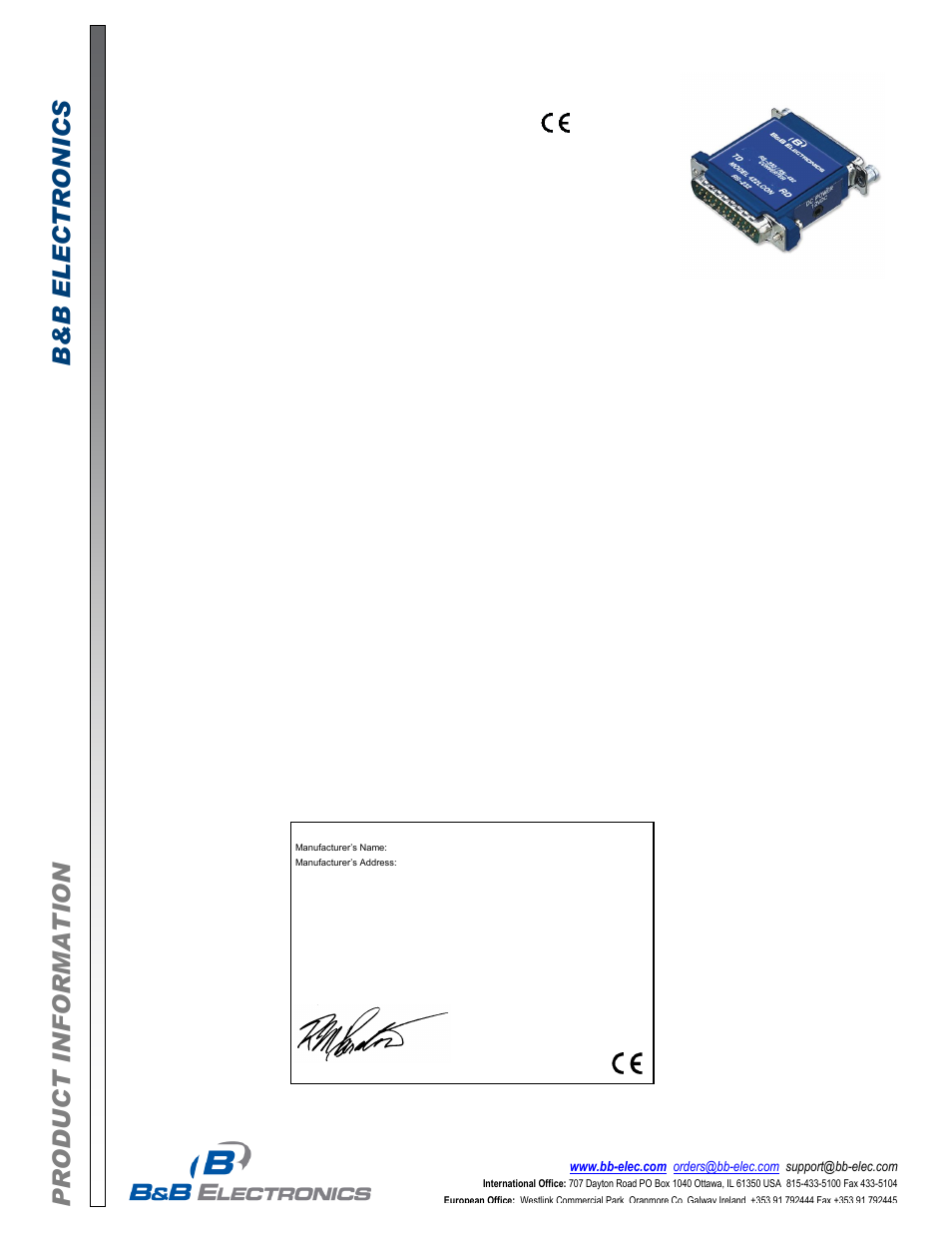 B&B Electronics 422LCON - Datasheet User Manual | 2 pages