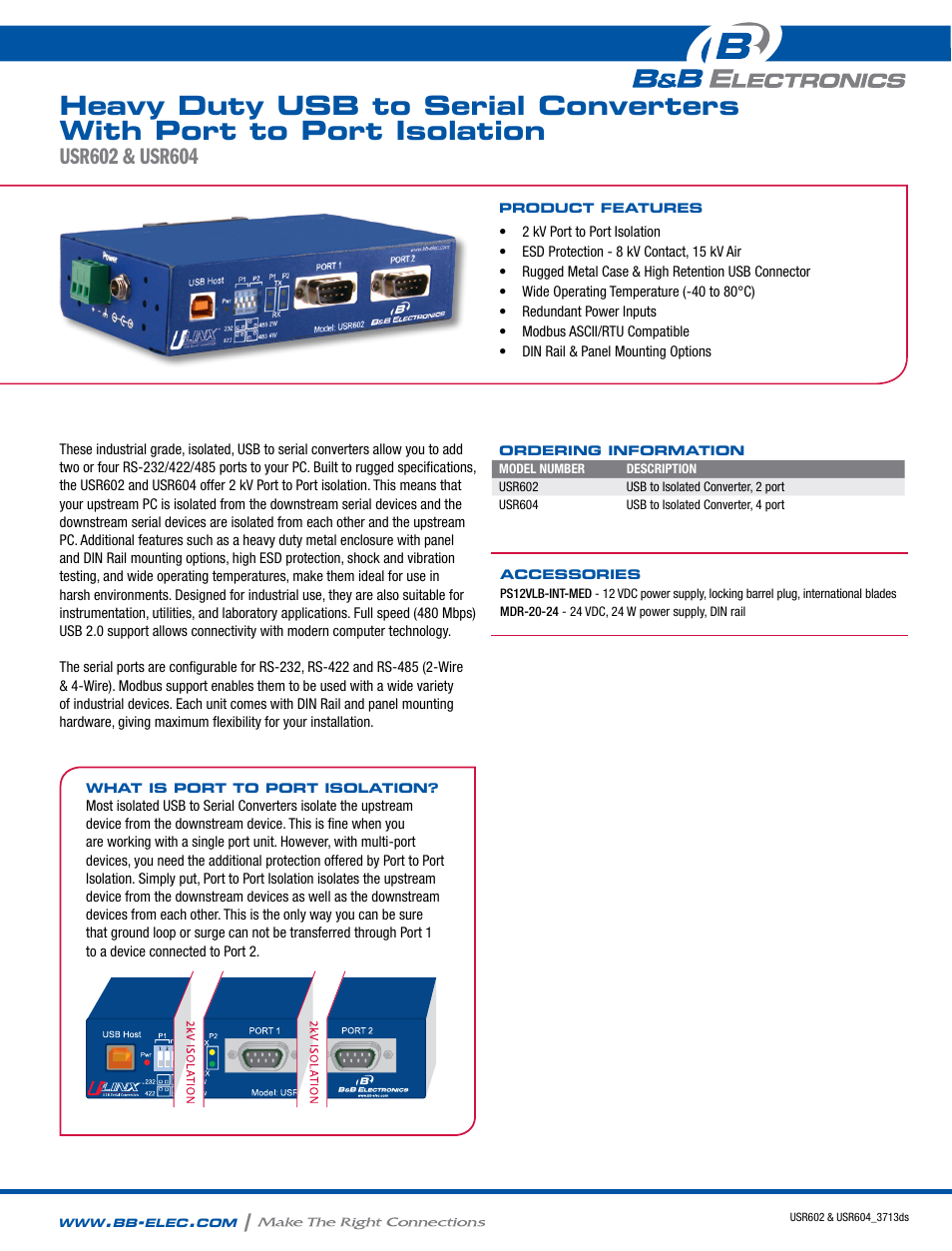 B&B Electronics USR604 - Datasheet User Manual | 2 pages