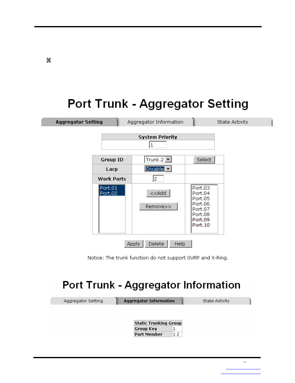 2 aggregator information, Lacp disabled | B&B Electronics EIRP610-2SFP-T - Manual User Manual | Page 68 / 147
