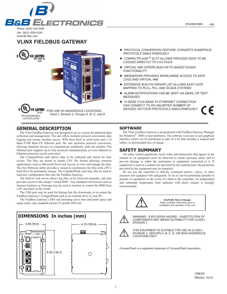 B&B Electronics VFG3000 - Quick Start Guide User Manual | 8 pages