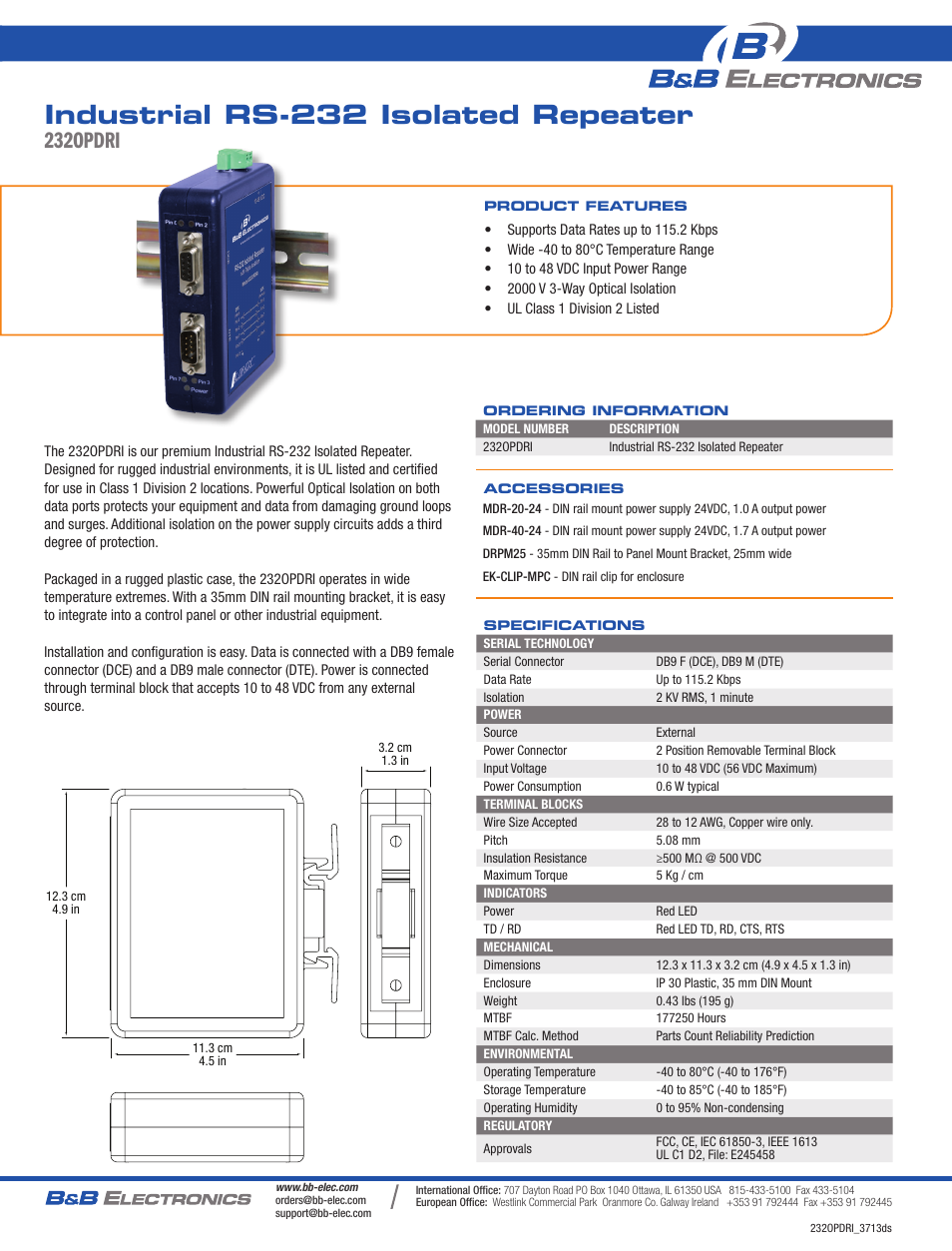 B&B Electronics 232OPDRI - Datasheet User Manual | 1 page