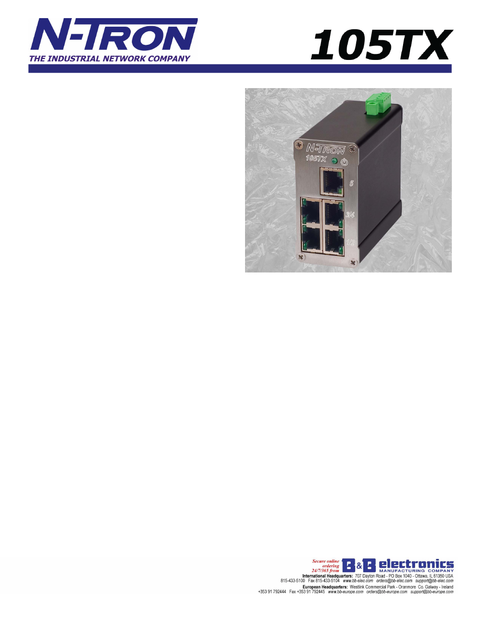 B&B Electronics 105TX - Datasheet User Manual | 3 pages