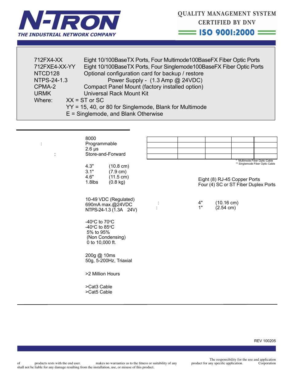 712fx4 specifi cations, Contact information | B&B Electronics 712FX4-SC_ST - Datasheet User Manual | Page 2 / 3